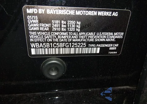 2015 BMW 535I z USA, uszkodzony, nr VIN WBA5B1C58FG125225